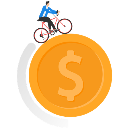 Businessmen ride a bike on coin  Illustration