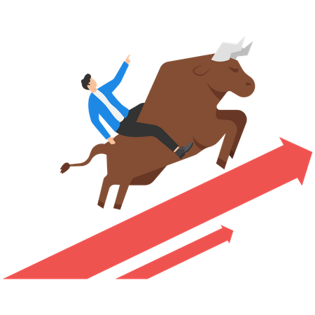 Businessmen ride a bull  Illustration
