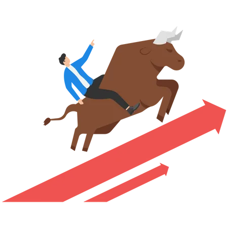 Businessmen ride a bull  Illustration