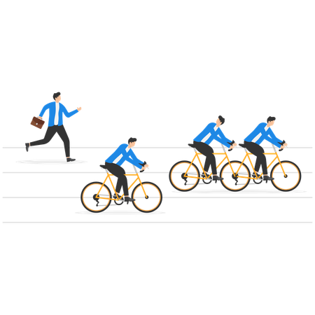 デュアルバイクに乗ってテクノロジーの優位性を活かして勝利するビジネスマン  イラスト