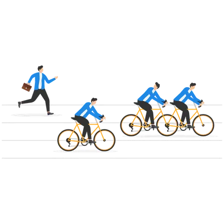 デュアルバイクに乗ってテクノロジーの優位性を活かして勝利するビジネスマン  イラスト