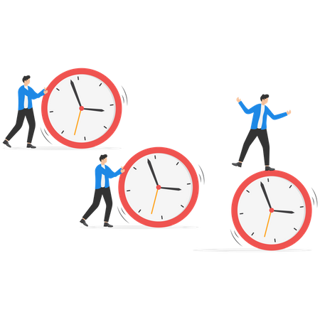 Businessmen riding rolling clock face with confidence  Illustration