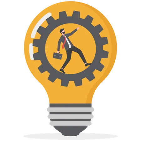 Power Your Idea Concept Businessmen Run In Gear In Light Bulbs Illustration