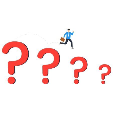 Businessmen run on shrinking question marks  Illustration