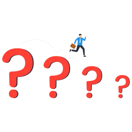 Businessmen run on shrinking question marks  Illustration