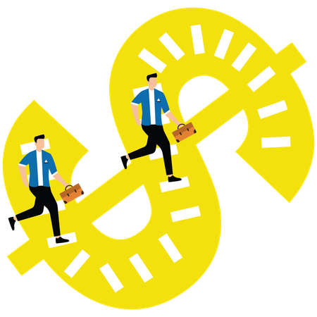 Businessmen run up the stairs inside the dollar sign  Illustration