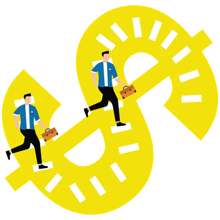 Businessmen run up the stairs inside the dollar sign  Illustration