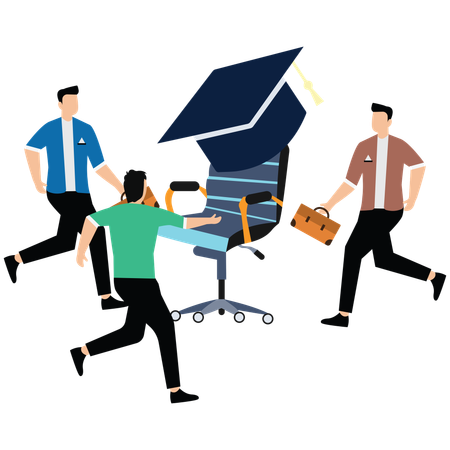 Businessmen running for crown-wearing office chair  Illustration