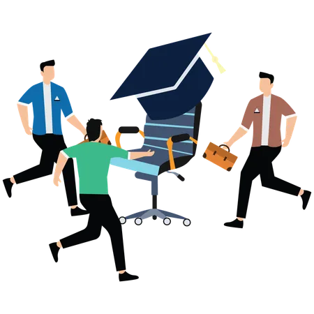 Businessmen running for crown-wearing office chair  Illustration