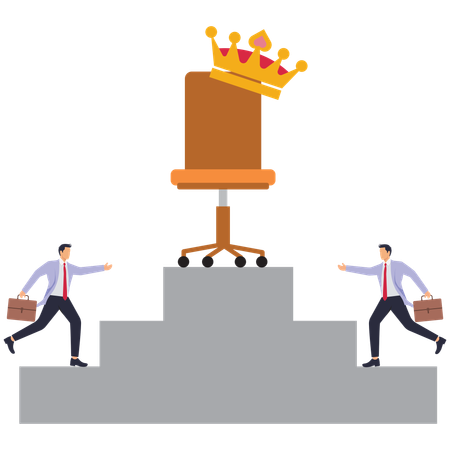 Businessmen running for crown-wearing office chair  Illustration