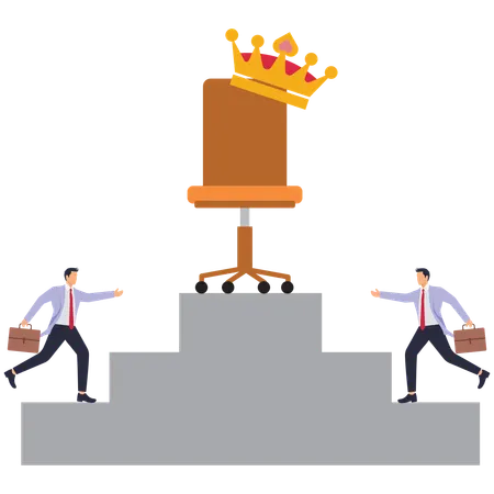 Businessmen running for crown-wearing office chair  Illustration