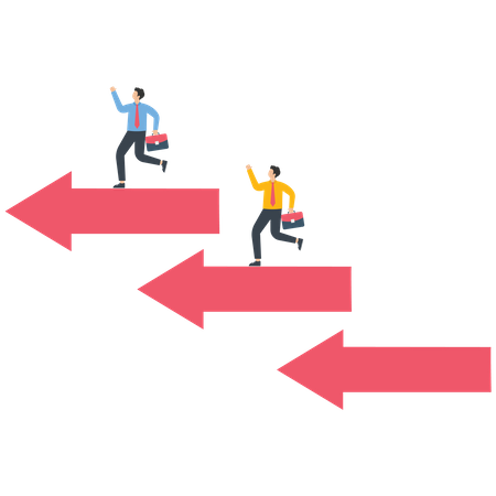 Businessmen running forward on three arrows  Illustration