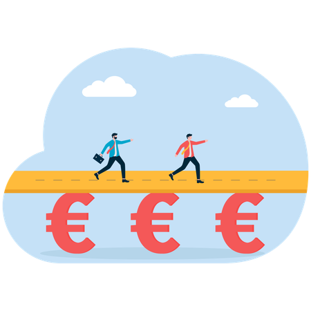 ユーロ通貨で走るビジネスマン  イラスト