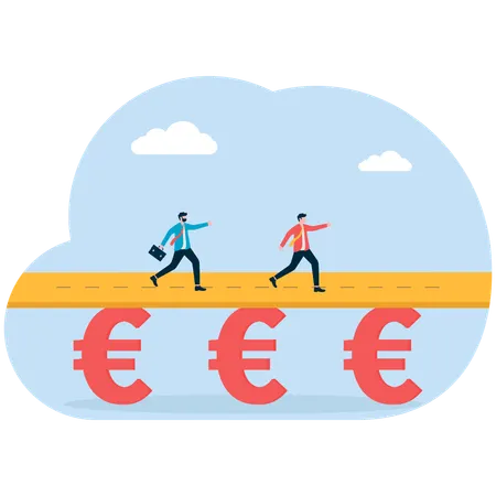 ユーロ通貨で走るビジネスマン  イラスト