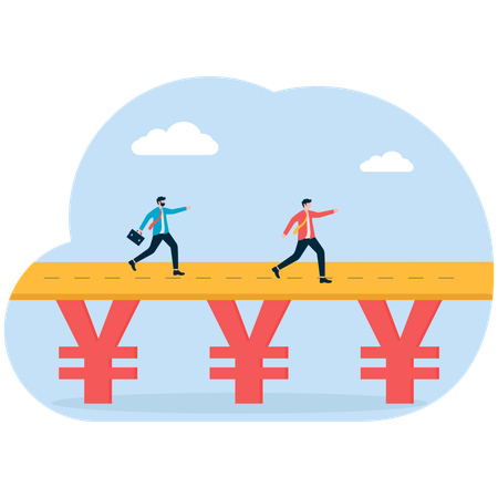 Businessmen running on yen currency way  Illustration
