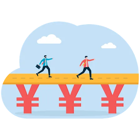 Businessmen running on yen currency way  Illustration