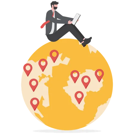 Businessmen Searching Locations With Mobile Phone Gps Location Online Marketing Illustration