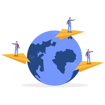 Businessmen sending global mail  Illustration