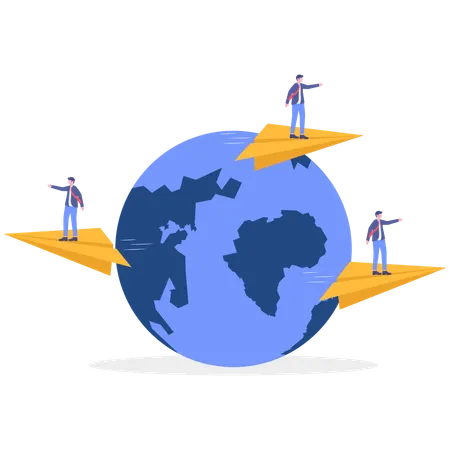Businessmen sending global mail  Illustration