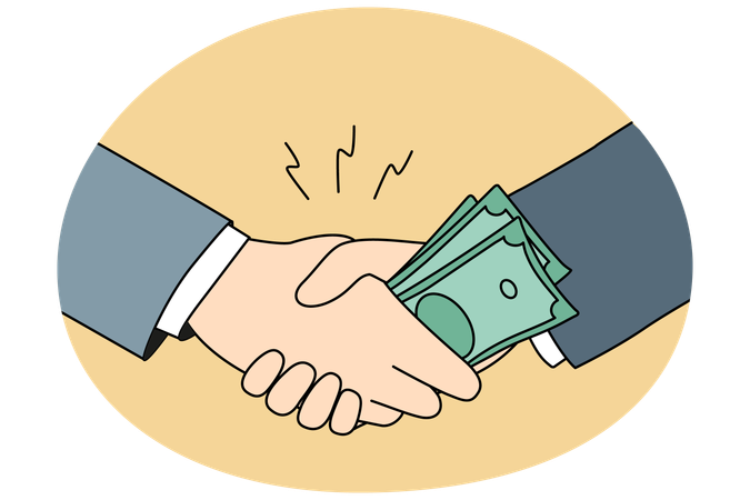 Businessmen shaking hands giving money bribe  Illustration