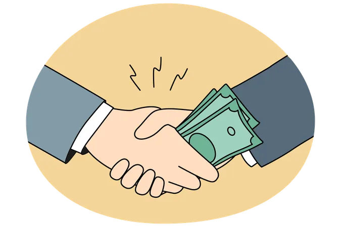 Businessmen shaking hands giving money bribe  Illustration