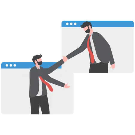 Businessmen shaking hands online  Illustration