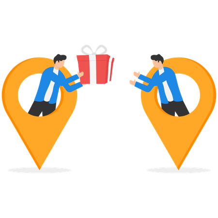 Businessmen sharing gift card and promotion strategy  Illustration