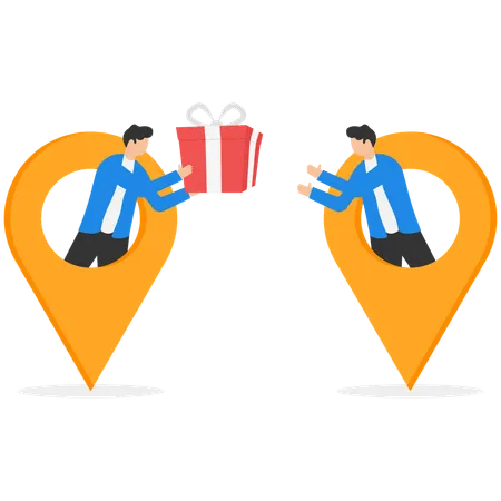 Businessmen sharing gift card and promotion strategy  Illustration