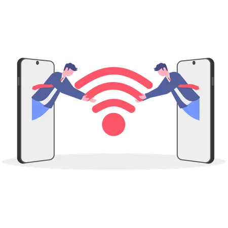 Businessmen sharing wifi on mobile  Illustration