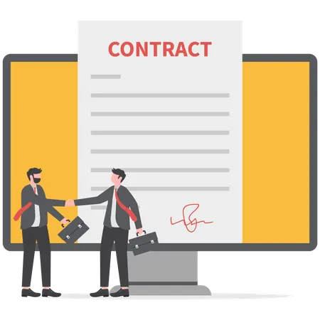 Businessmen Signing An Agreement Or Contract Online Illustration