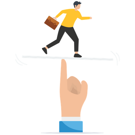 Businessmen stand in middle of seesaw to keep balance  Illustration