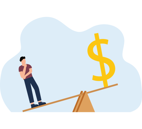 Businessmen stand on seesaw to raise dollar  Illustration