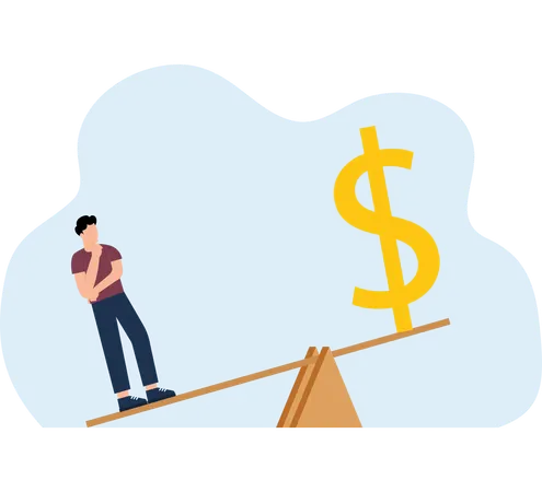 Businessmen stand on seesaw to raise dollar  Illustration