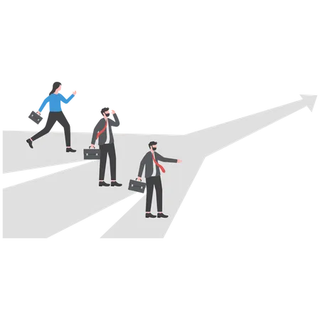 Businessmen standing in the middle way and choosing directions  Illustration