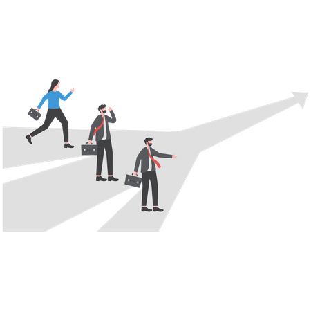 Businessmen standing in the middle way and choosing directions  Illustration