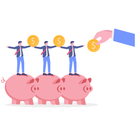 Businessmen standing on piggy bank while doing savings in piggy  Illustration