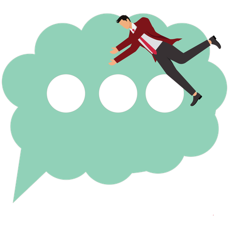 Businessmen Struggle To Jump Inside The Huge Speech Bubble  Illustration