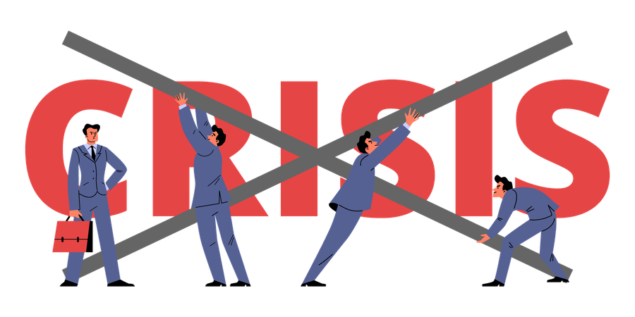 Businessmen symbolically cross out word crisis  Illustration