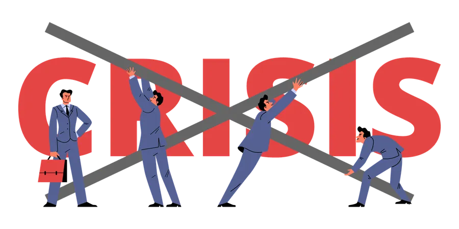 Businessmen symbolically cross out word crisis  Illustration