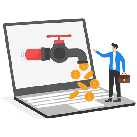 Online Investment Concept With Businessmen Taking Coins Of Money From Laptop Vector Illustration Illustration