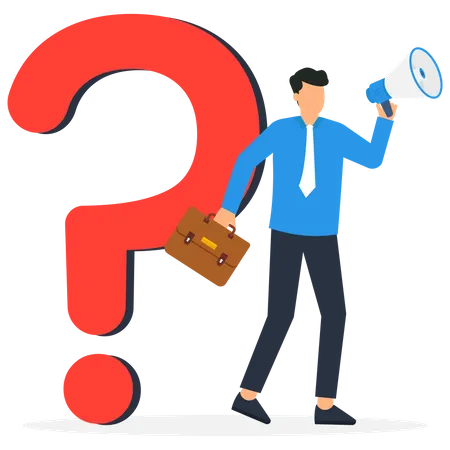 Ask Questions For Answers Or Solutions To Solve Problems Communicate Or Request For Help In Business Concepts Businessmen Talking With Megaphone Asking Questions With Speech Bubble Big Question Mark Illustration