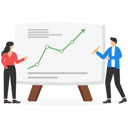 Businessmen team presenting graph on board in training class  Illustration