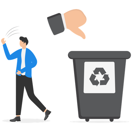 Businessmen throw Hand thumb down to the bin and make the hand thumb up  Illustration