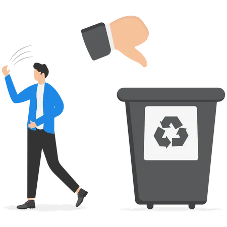 Businessmen throw Hand thumb down to the bin and make the hand thumb up  Illustration
