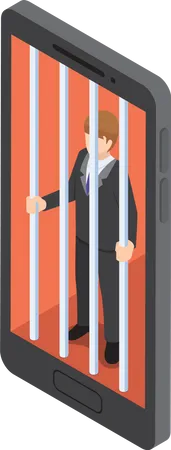 Businessmen trapped in smartphone addiction Illustration
