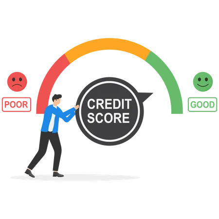 Credit Score Gauge Concept Businessmen Try To Best Credit Score 일러스트레이션