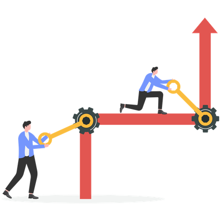 Businessmen try to solve problems of company by fixing mistakes to make business successful  Illustration