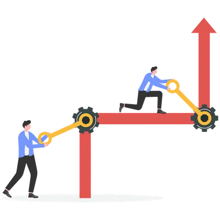 Businessmen try to solve problems of company by fixing mistakes to make business successful  Illustration