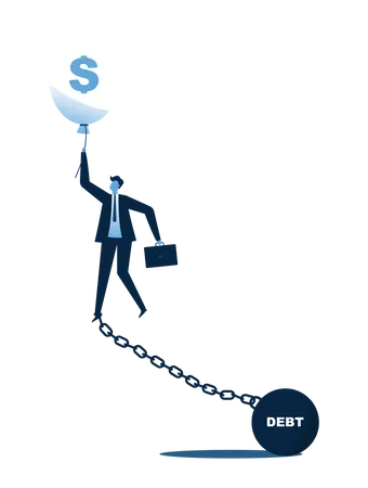 Businessmen trying to flying with debt Illustration