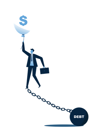 Businessmen trying to flying with debt  Illustration